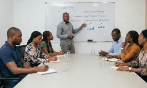 SEO strategy meeting at Adfluent Digital Agency conference room