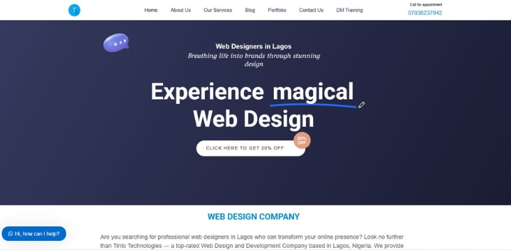 Tinto Technologies web design services Lagos combining UX UI design with digital marketing and development
