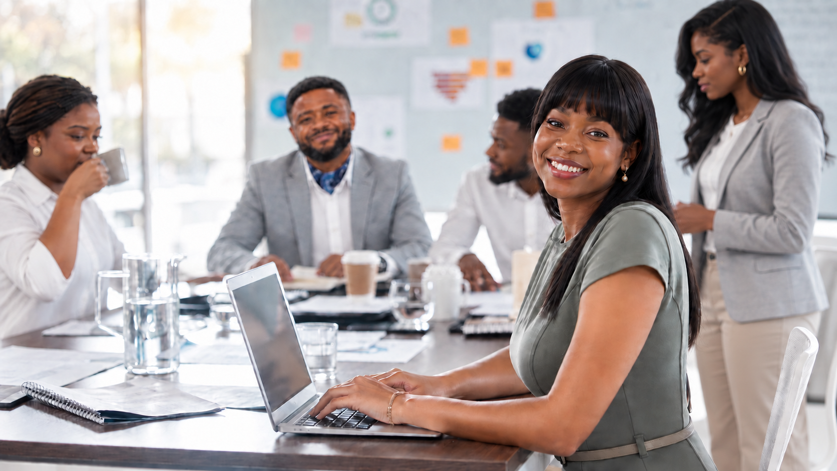 Colleagues collaborating during an office meeting