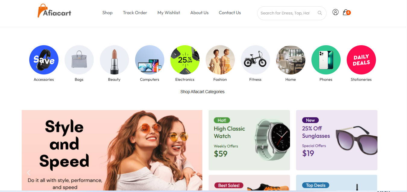Afiacart ecommerce website project